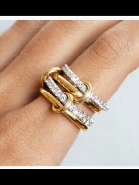 Gold and crystal on stainless steel ring - Women Jewelry
